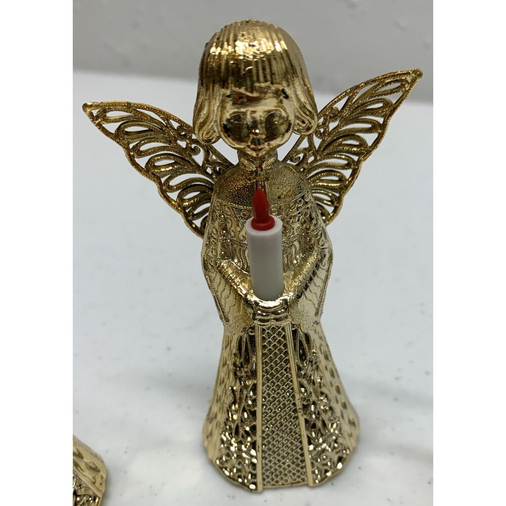 50s 60s Figurine Plastic Angel Ornament with candles Gold MCM Lot Of 3
